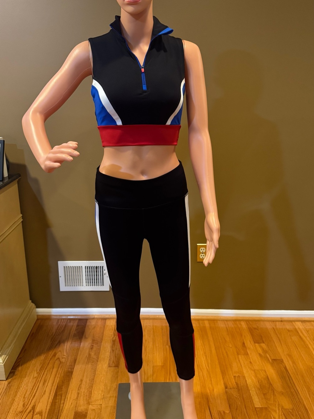 Sports Illustrated Black Zip-Front Athletic Set with Blue,Red & White Trim